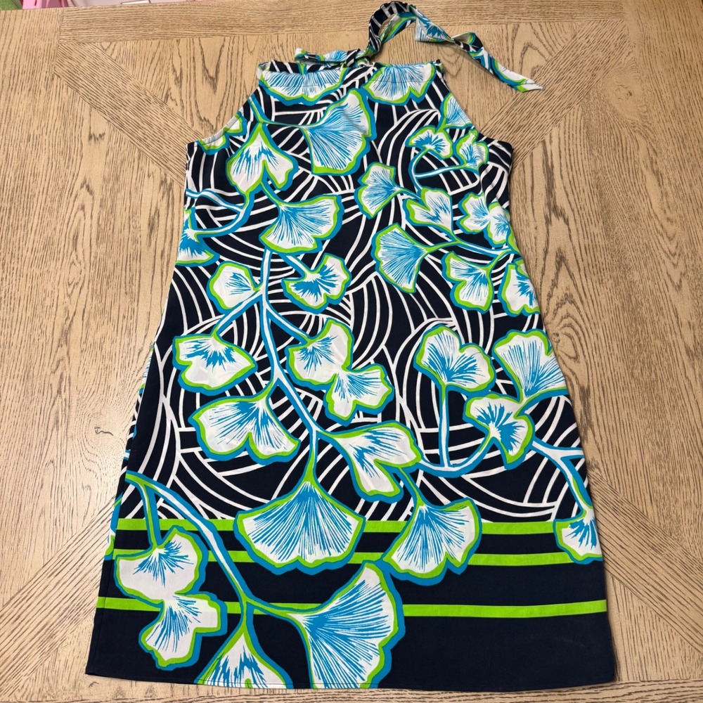 Crown &‎ Ivy Petite Small Blue Floral Halter Tie Strap Dress Sleeveless
